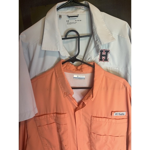 COLUMBIA PFG MEN'S PEACH ORANGE BUTTON UP‎ SHIRT SIZE XL Gray Under Armor Bundle - Picture 1 of 6